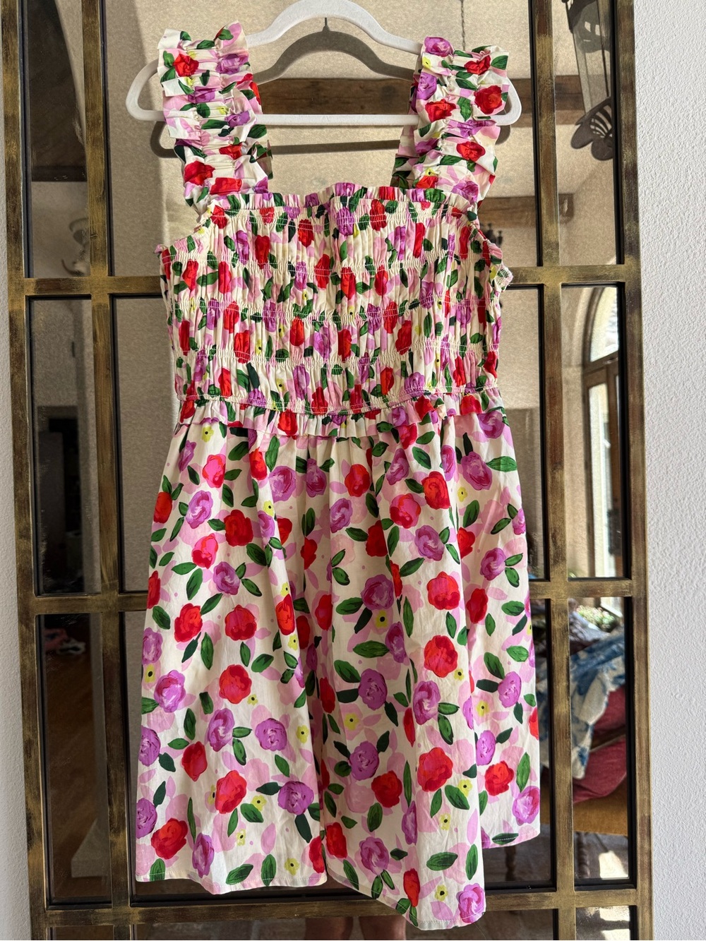 English Factory Pink Sundress with Red & Purple Floral Print